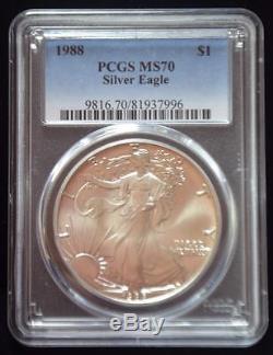 1988 PCGS MS70 Silver AMERICAN EAGLE ASE perfect coin