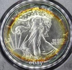1988 Rainbow Color Toned American Silver Eagle 1 Oz ASE Graded PCGS MS68