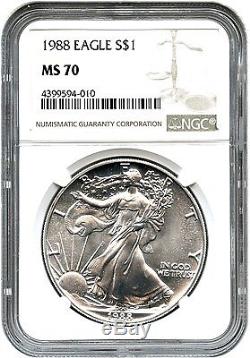 1988 Silver Eagle $1 NGC MS70 Rare Grade American Eagle Silver Dollar ASE