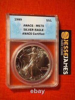 1989 $1 American Silver Eagle Anacs Ms70 Blue Label