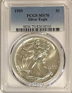 1989 $1 Pcgs Ms70 Silver American Eagle 1 Oz. 999 Fine Bullion Pop 37 Coins