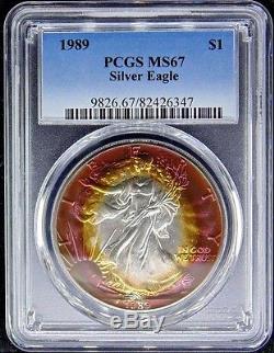 1989 American Silver Eagle Pcgs Certified Ms 67 Mint State Monster Color (347)