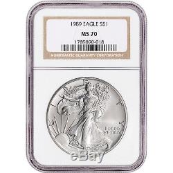 1989 American Silver Eagle NGC MS70 NGC Non Edge-View Holder