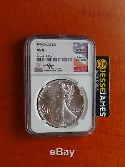 1989 American Silver Eagle Ngc Ms70 Mercanti Signed Beautiful Coin Low Pop 6