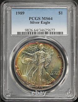 1989 American Silver Eagle PCGS MS-64 Rainbow Toned