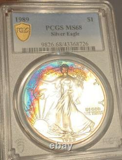 1989 American Silver Eagle PCGS MS68 Colorful Toning