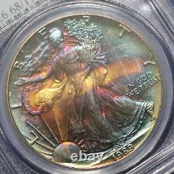 1989 American Silver Eagle PCGS MS68. TONED DOUBLE SIDED TONING! A122