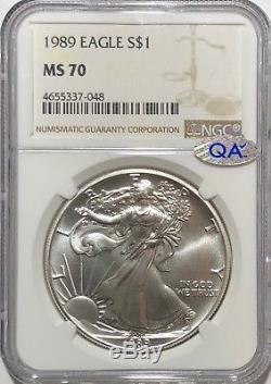 1989 Ngc Ms70 Silver American Eagle Mint State 1 Oz. 999 Fine Bullion Qa Check