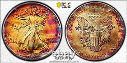 1989 PCGS MS67 1$ Toned Silver Eagle Red Sunset Toning. 999 ASE 1oz with Trueview