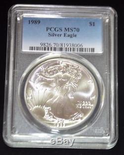 1989 PCGS MS70 Silver AMERICAN EAGLE ASE perfect coin