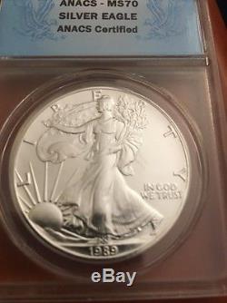 1989 Silver American Eagle MS70 ANACS First Strike