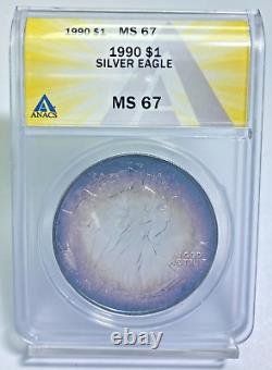 1990 $1 American Silver Eagle ANACS MS 67 Toned