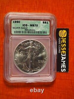 1990 $1 American Silver Eagle Icg Ms70 Green Label