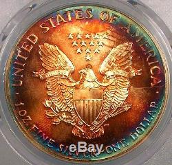 1990 AMERICAN SILVER EAGLE PCGS MS 68 GORGEOUS COLORFUL RAINBOW TONING