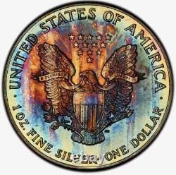 1990 ASE Silver Eagle Dollar PCGS MS68 INSANE MONSTER COLORS RAINBOW BLUE RED++