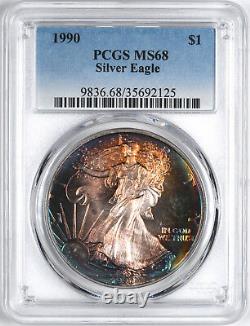 1990 American Eagle Silver 1-Ounce (Amazing Toning) $1 PCGS MS68