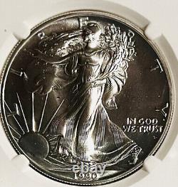 1990 American Silver Eagle Mint Error Obverse Struck Through NGC MS-69