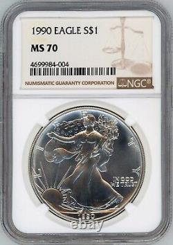 1990 American Silver Eagle NGC MS70 Classic Label No Toning or Milk Spots