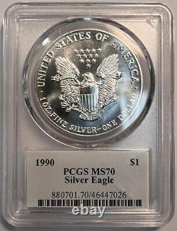 1990 American Silver Eagle PCGS MS70 Spot Free Coin RARE TOP POP John Mercanti