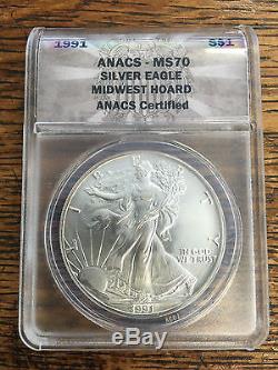 1991 $1 1 oz American Silver Eagle ANACS MS70