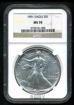 1991 $1 American Silver Eagle Ngc Ms70 Flawless Very Rare In 70