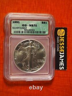 1991 $1 American Silver Eagle Icg Ms70 Green Label