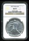 1991 $1 American Silver Eagle Ngc Ms70 Flawless Very Rare In 70