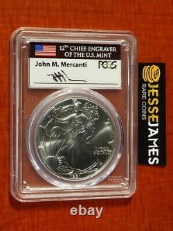 1991 $1 American Silver Eagle Pcgs Ms70 John Mercanti Hand Signed Flag Label