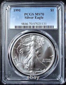 1991 1oz Silver American Eagle Dollar PCGS MS 70