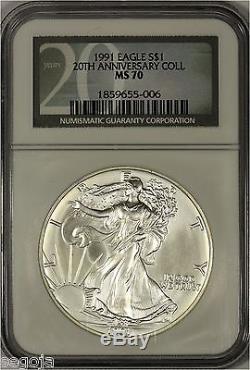 1991 American Silver Eagle 20th Anniversary Collection NGC MS70 Very Scarce