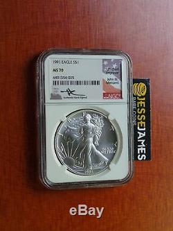 1991 American Silver Eagle Ngc Ms70 Mercanti Signed Beautiful Coin Low Pop 22