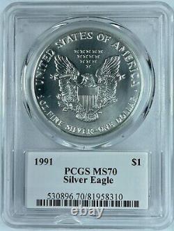 1991 American Silver Eagle PCGS MS70 John Mercanti Signature Low Population