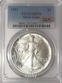 1991 Pcgs Ms70 Silver American Eagle Mint State 1 Oz. 999 Fine Bullion Qa Check