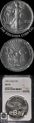 1991 Silver American Eagle $1 NGC MS70 1 Ounce 999 Fine Strong Strike