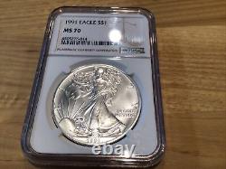 1991 Silver Eagle NGC MS70 Brown Label