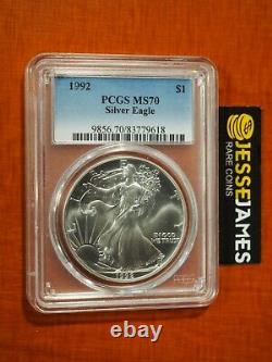 1992 $1 American Silver Eagle Pcgs Ms70 Classic Blue Label Better Date