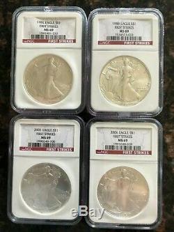 1992, 1988, 2005, & 2006 Silver American Eagle NGC MS-69 First Strike Red Label