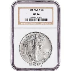1992 American Silver Eagle NGC MS70 NGC Non Edge-View Holder