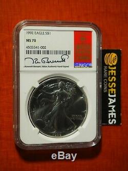 1992 American Silver Eagle Ngc Ms70 Kenneth Bressett Signed Label Low Pop 14