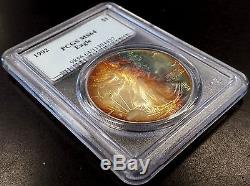 1992 American Silver Eagle graded MS 64 by PCGS! Incredible colorful toning