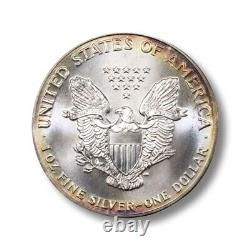 1992 MS 69 American Silver Eagle 1 oz Rainbow Toned PCGS Certified Trueview