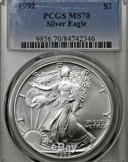 1992 MS70 American Silver Eagle $1 ASE, PCGS Graded
