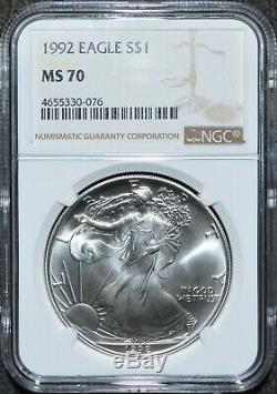1992 NGC MS70 American Silver Eagle! Perfect coin! No spots