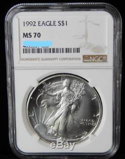 1992 NGC MS70 PERFECT! ASE American Silver Eagle Dollar Coin (BK46)