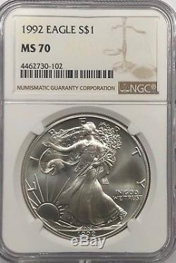 1992 Ngc Ms70 Silver American Eagle Mint State 1 Oz. 999 Fine Bullion