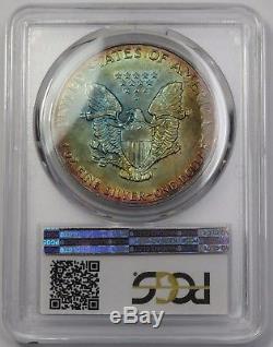 1992 PCGS MS66 Rainbow Color Toned Silver American Eagle US Dollar #14420A