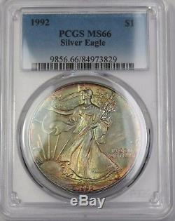 1992 PCGS MS66 Rainbow Color Toned Silver American Eagle US Dollar #14420A