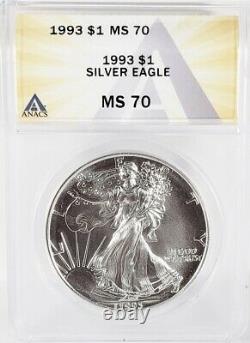 1993 American Silver Eagle $1 Gem Brilliant Uncirculated ANACS MS70