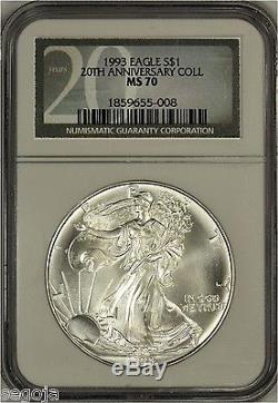 1993 American Silver Eagle 20th Anniversary Collection NGC MS70 Very Scarce