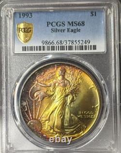 1993 American Silver Eagle PCGS MS68 Monster Rainbow Toning PCGS Trueview